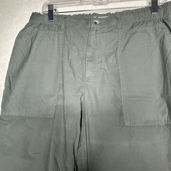 Lou & Grey for Loft Pants Womens Size M Green  Straight Leg Elastic Waist Cotton - Picture 3 of 7